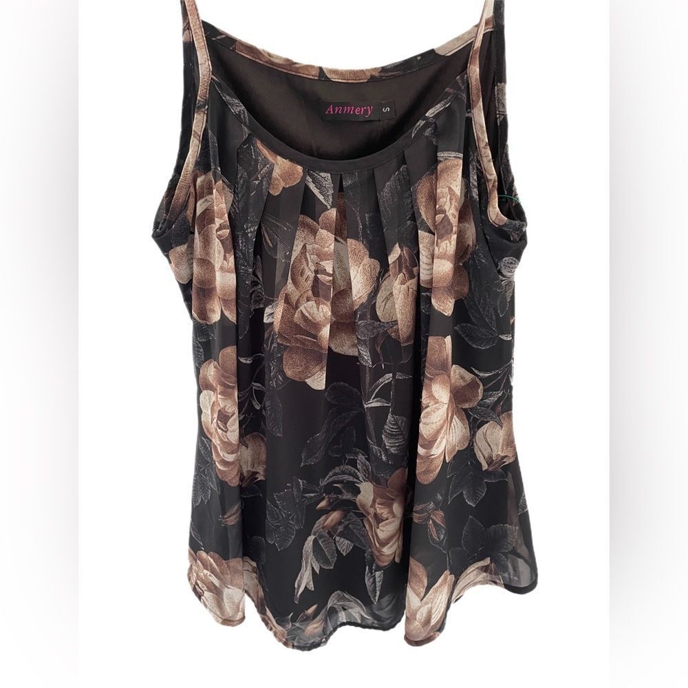 Anmery  Chiffon Floral Sheer Sleeveless‎ Top Size Small